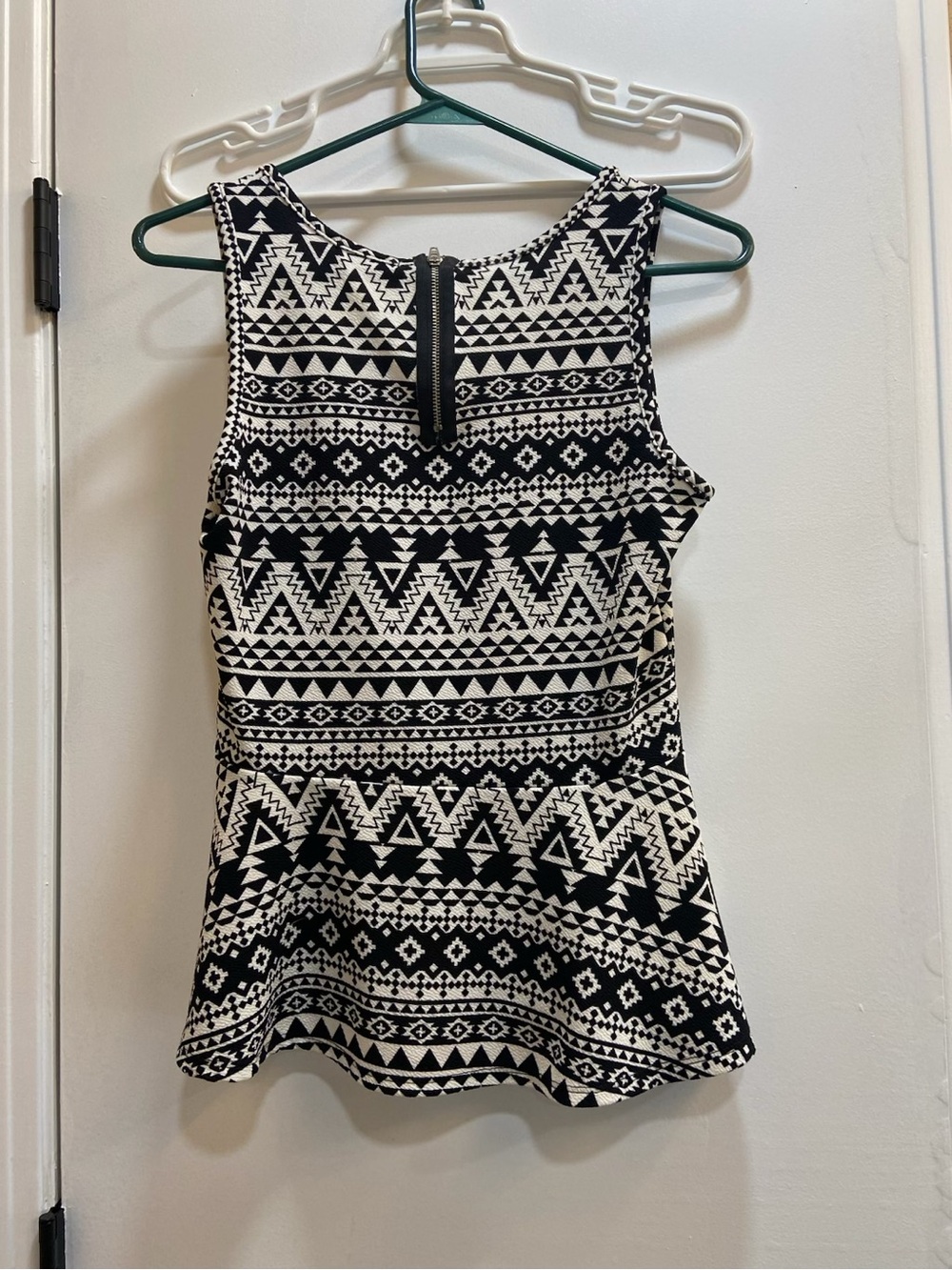 Black & White Tribal Print Peplum Tank Top